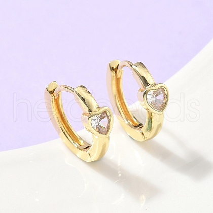 Heart Brass Micro Pave Clear Cubic Zirconia Hoop Earrings EJEW-Z102-28G-1
