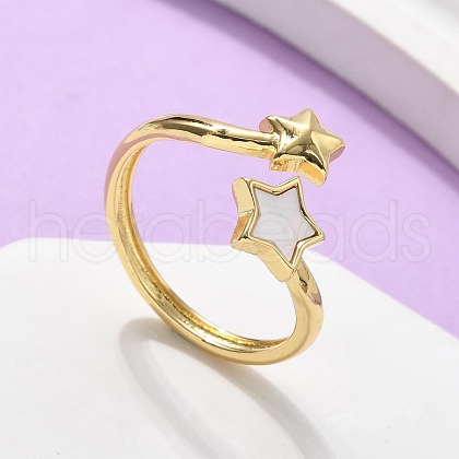 Brass Shell Cuff Rings for Women RJEW-C126-10G-1