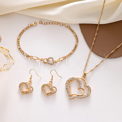Heart Alloy Crystal Rhinestone Pendant Necklace & Dangle Earring & Link Bracelet Sets FS-WGED074-01-1