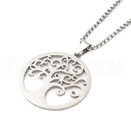 Non-Tarnish 304 Stainless Steel Box Chain Tree of Life Pendant Necklaces for Women Men NJEW-U005-04P-1