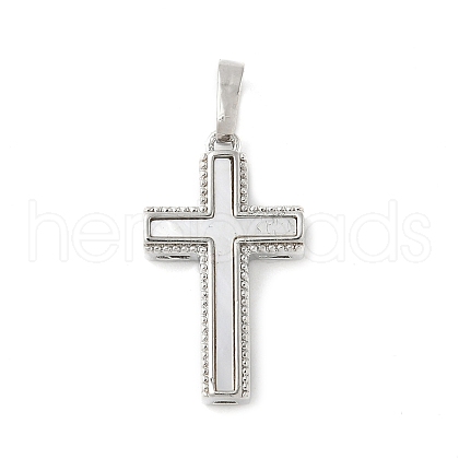 Brass Pave Natural White Shell Pendants KK-S522-01A-P-1