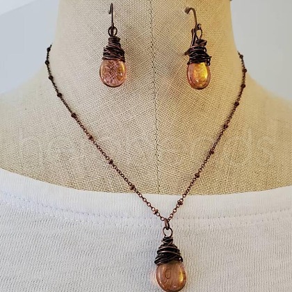 Teardrop Alloy Glass Pendant Necklaces & Dangle Earrings Sets FS-WGA3296-01-1