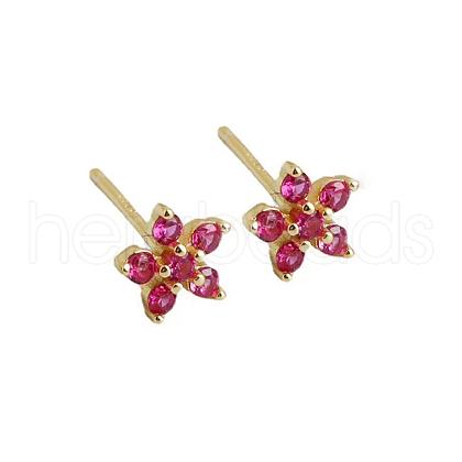Elegant Sterling Silver Plum Cubic Zirconia Blossom Stud Earrings for Women VQ1749-5-1