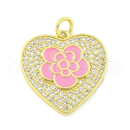 Rack Plating Heart with Flower Brass Micro Pave Clear Cubic Zirconia KK-Z053-23G-02-1