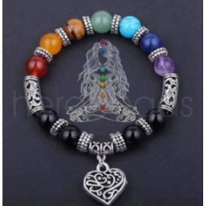 Natural Mixed Gemstone Beaded Stretch Bracelets PW-WG76825-03-1