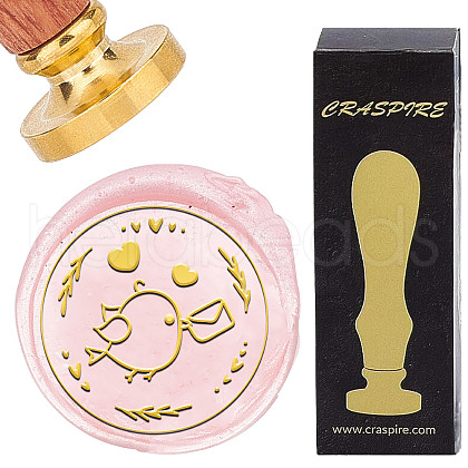 Brass Wax Seal Stamp with Wood Handle AJEW-WH0412-0346-1