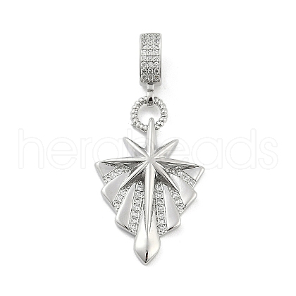 Brass Micro Pave Clear Cubic Zirconia Star European Dangle Charms KK-Z090-02P-1