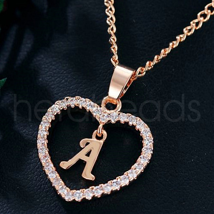 Alloy Crystal Rhinestone Heart with Initial Pendant Necklaces WGD4CFD-01-1