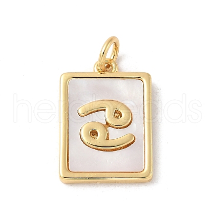 Brass Pave Natural White Shell Pendants KK-S522-09G-I-1