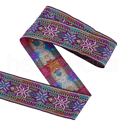 7M Ethnic Style Polyester Flower Embroidery Ribbon OCOR-WH0091-43-1