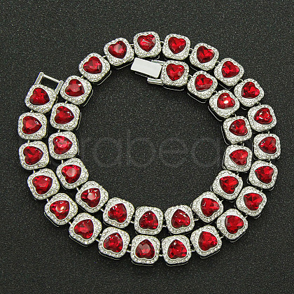 Alloy Crystal Rhinestone & Heart Glass Square Link Chain Tennis Necklaces FS-WG8A429-02-1