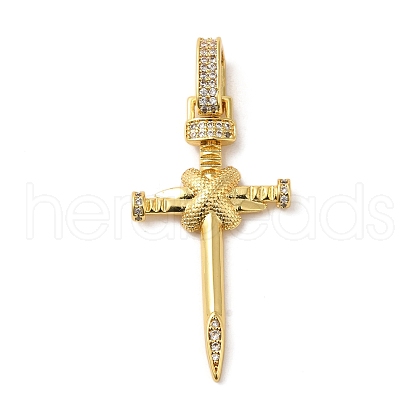 Rack Plating Brass Micro Pave Clear Cubic Zirconia Pendants KK-G488-09G-1