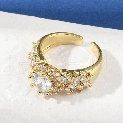 Brass Micro Pave Cubic Zirconia Adjustable Cuff Rings for Women RJEW-C129-04G-1