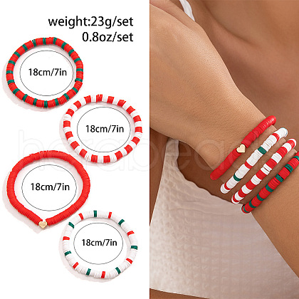 4Pcs Christmas Theme Handmade Polymer Clay Hesihi Beads Stretch Bracelets for Women WG289FB-10-1