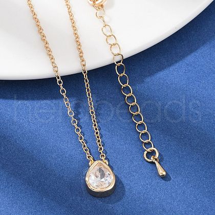 Brass Pave Clear Cubic Zirconia Pendant Necklaces for Women NJEW-Z079-02G-01-1
