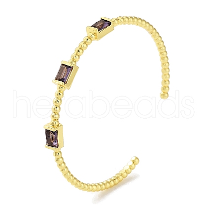 Rectangle Brass Pave Glass Open Cuff Bangles for Women BJEW-Z061-05G-1