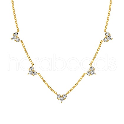 925 Sterling Silver Pave Clear Cubic Zirconia Cable Chain Heart Tassel Necklaces for Women NJEW-Q342-15G-1
