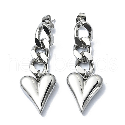 Non-Tarnish 304 Stainless Steel Heart Dangle Stud Earrings EJEW-G375-01P-1