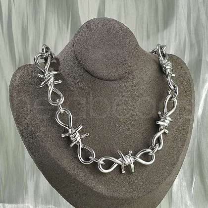 304 Stainless Steel Barb Wire Link Chain Necklaces for Women Men NJEW-A043-04P-1