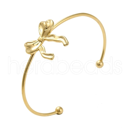 304 Stainless Steel Bowknot Cuff Bangles for Women AJEW-R100-01A-G-1