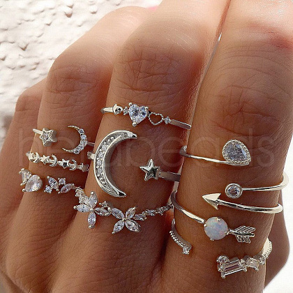 Mixed Style Alloy Rhinestone and Shell Cuff Rings FS-WG24D27-06-1