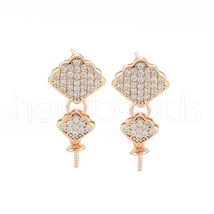 Brass Micro Pave Clear Cubic Zirconia Stud Earring Findings KK-S364-052-1