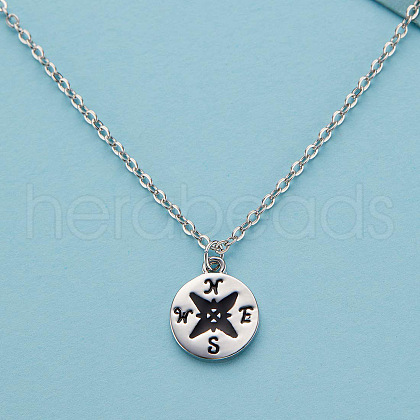 Compass Brass Black Enamel Pendant Necklaces for Women FS-WGDA031-02-1