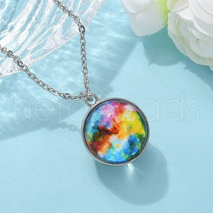 304 Stainless Steel Glass Space Pendant Necklaces NJEW-JN05192-01-1