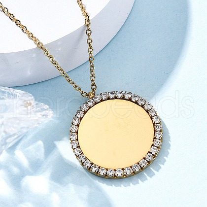 304 Stainless Steel Micro Pave Cubic Zirconia Pendant Necklaces for Women NJEW-Z065-08G-01-1