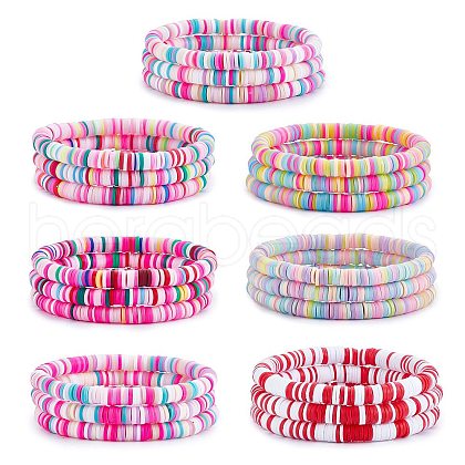 Handmade Polymer Clay Heishi Surfer Stretch Bracelets Set BJEW-SW00099-06-1