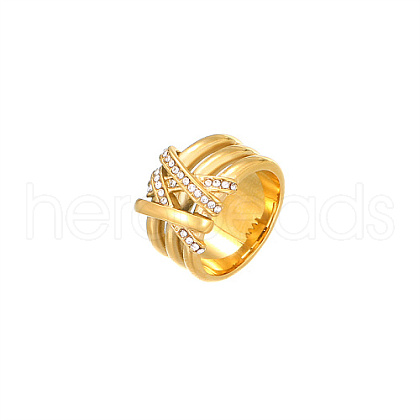 Golden Stainless Steel Rhinestone Wide Band Rings AG2526-4-1