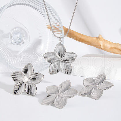 Flower Stainless Steel Stud Earrings & Pendant Necklaces & Rings Sets for Women AN3798-1-1