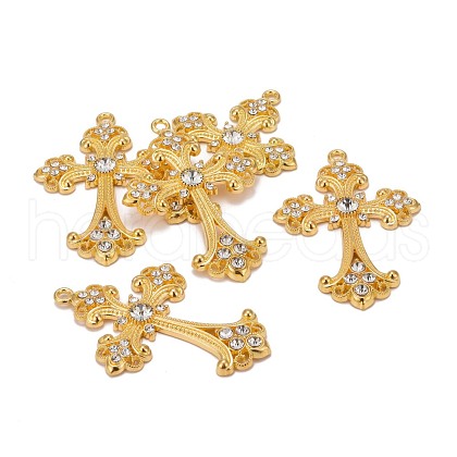 Alloy Rhinestone Cross Big Pendants ALRI-1475-G-RS-1