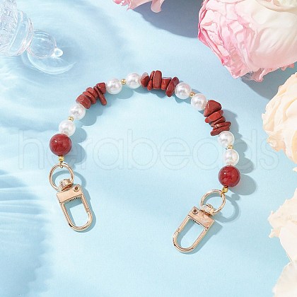 Natural Carnelian(Dyed & Heated) Chip & Round ABS Plastic Imitation Pearl Bag Extension Chains AJEW-BA00147-03-1