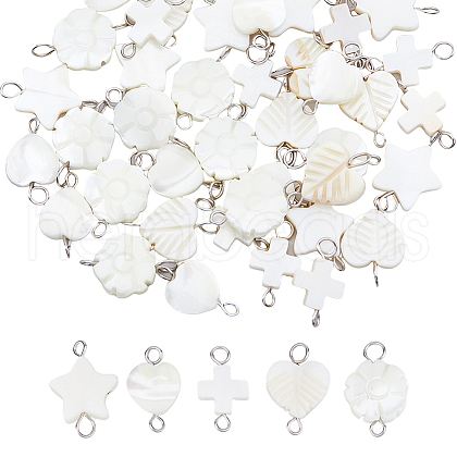 50Pcs 5 Styles Natural Freshwater Shell Connector Charms PALLOY-HS00009-1