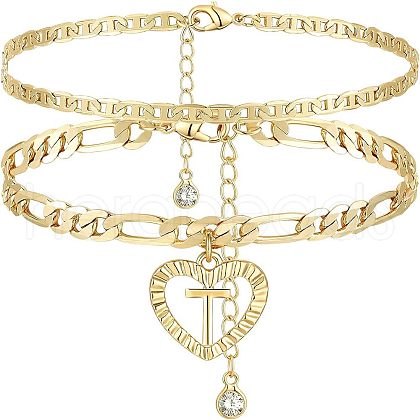 2Pcs Heart 201 Stainless Steel with Rhinestone Anklets FS-WG32213-20-1