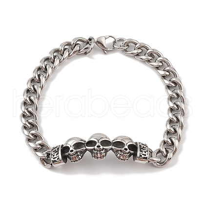304 Stainless Steel Viking Skull Link Chain Bracelets for Men BJEW-B096-49C-1