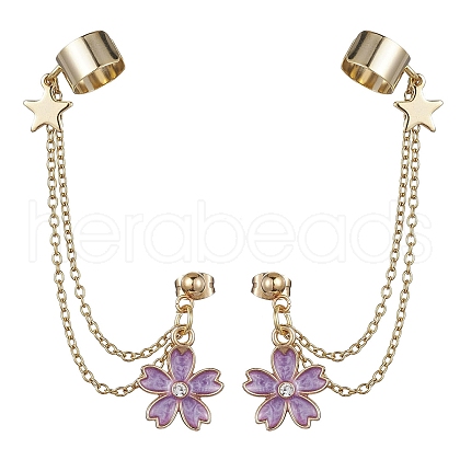 Light Gold 304 Stainless Steel Cuff Earring Chains with Rhinestone EJEW-JE05684-05-1