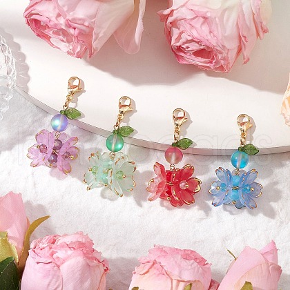 Flower Synthetic Moonstone & Glass Pendant Decorations HJEW-TA00337-1