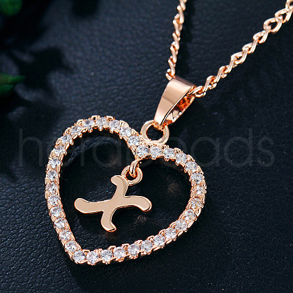 Alloy Crystal Rhinestone Heart with Initial Pendant Necklaces WGD4CFD-24-1
