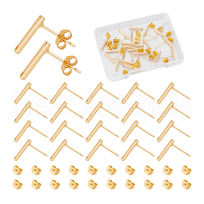 Unicraftale 20Pcs Rectangle Brass Stud Earring Findings KK-UN0002-25-1