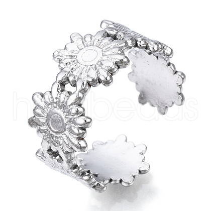 304 Stainless Steel Flower Open Cuff Ring for Women RJEW-N040-29-1