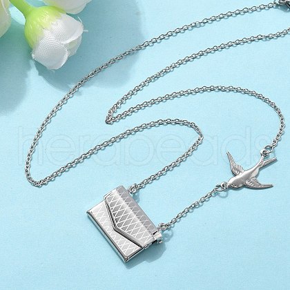304 Stainless Steel Envolope & Bird Pendant Necklaces for Women NJEW-U037-01B-P-1