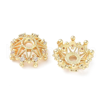 Flower Brass Micro Pave Clear Cubic Zirconia Bead Caps KK-A254-01A-G-1