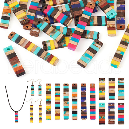  24Pcs 12 Styles Translucent Resin & Walnut Wood Big Pendants RESI-TA0002-05-1