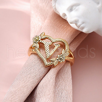 Heart with Flower Hollow Out Brass Finger Rings FS-WG99C3E-22-1