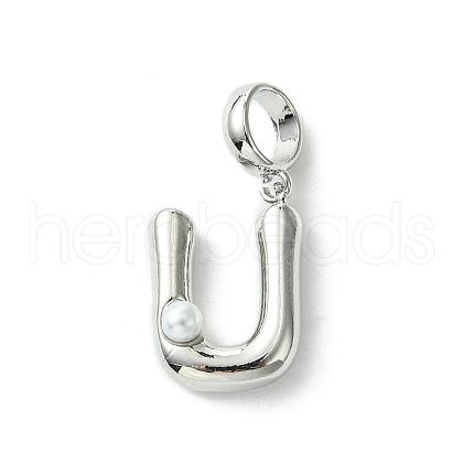Rack Plating Brass with ABS Plastic Pearl European Dangle Charms KK-G501-02U-P-1