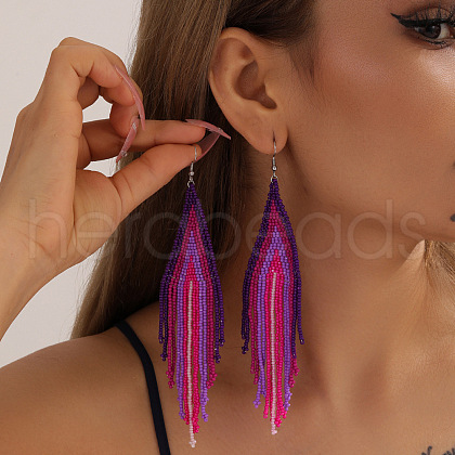 Bohemian Handmade Glass Seed Beads Tassel Dangle Earrings AE7424-1-1