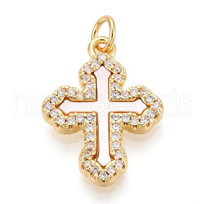 Brass Micro Pave Clear Cubic Zirconia Pendants KK-N268-39G-1