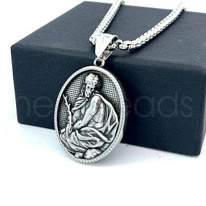 Retro Greek Mythology Stainless Steel Religion Embossed Saint Pendant Necklaces DK4418-8-1